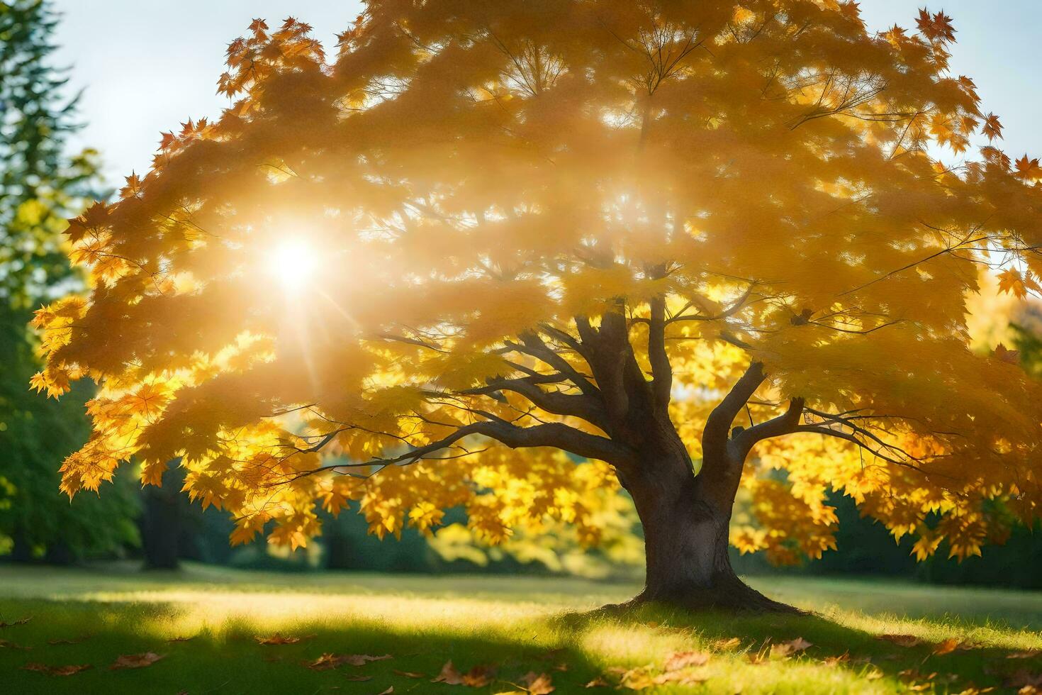 a tree with yellow leaves in the sun. AI-Generated photo