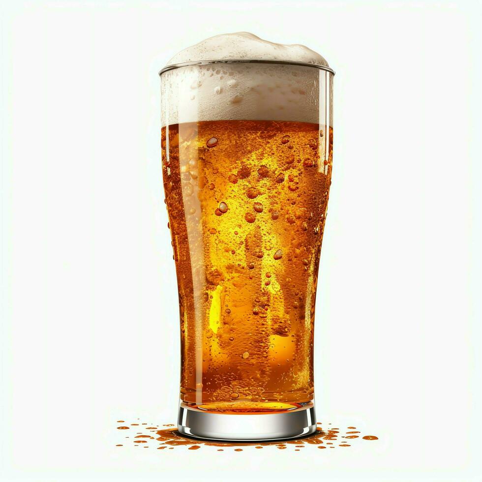 A glass of cold fresh beer with cap of foam. Splash of foam with tasty american beer. Beer day concept by AI Generated photo