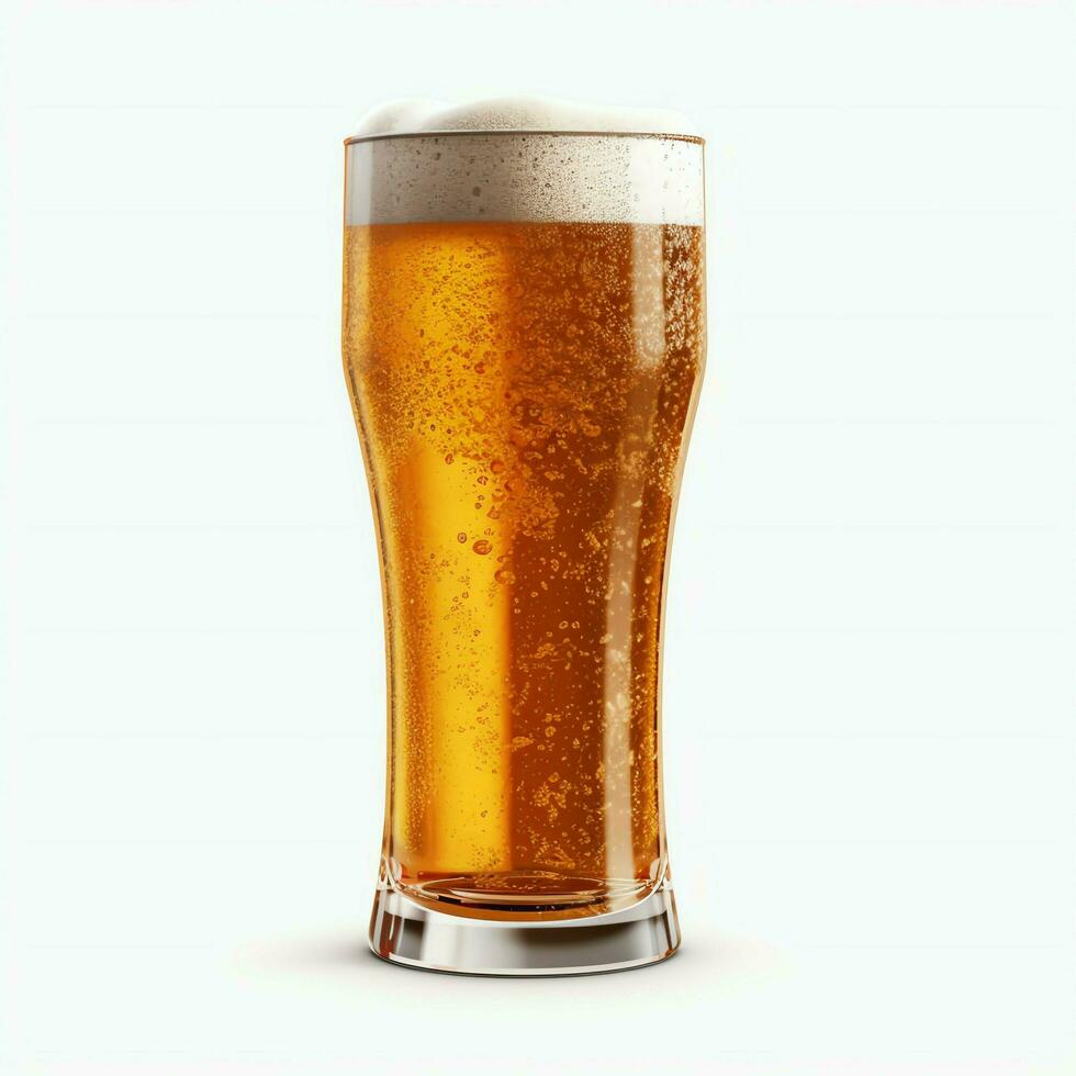 A glass of cold fresh beer with cap of foam. Splash of foam with tasty american beer. Beer day concept by AI Generated photo