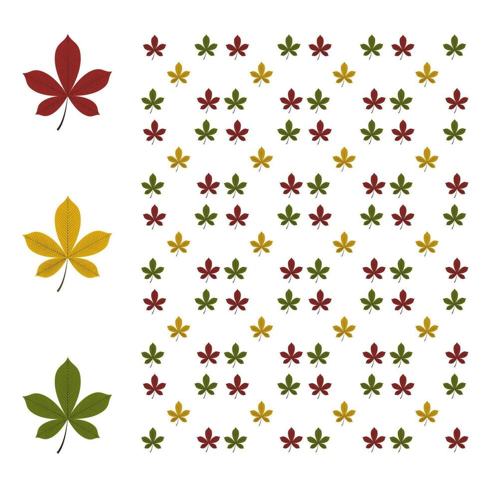 Set of chestnut leaves. Yellow,red and green leaves. seamless pattern of chestnut leaves vector