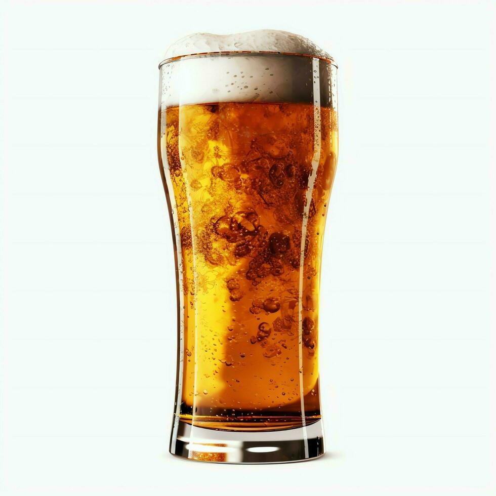 A glass of cold fresh beer with cap of foam. Splash of foam with tasty american beer. Beer day concept by AI Generated photo