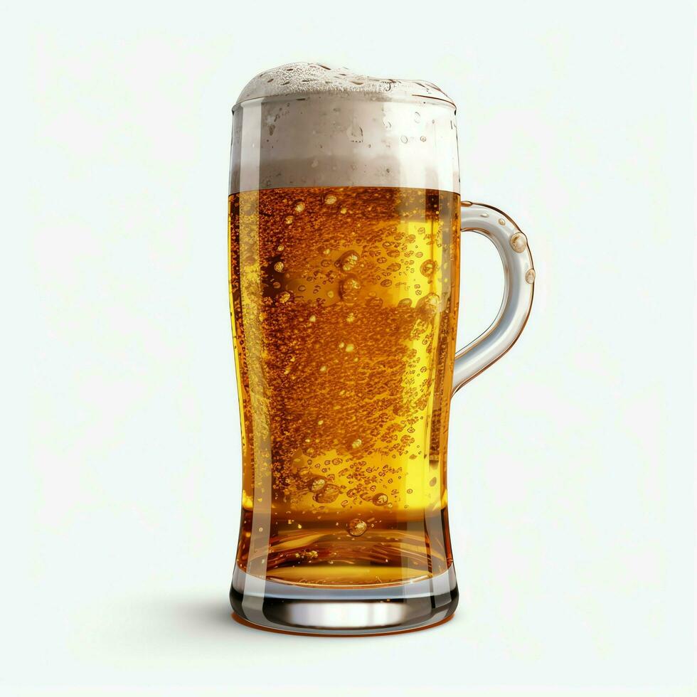 A glass of cold fresh beer with cap of foam. Splash of foam with tasty american beer. Beer day concept by AI Generated photo