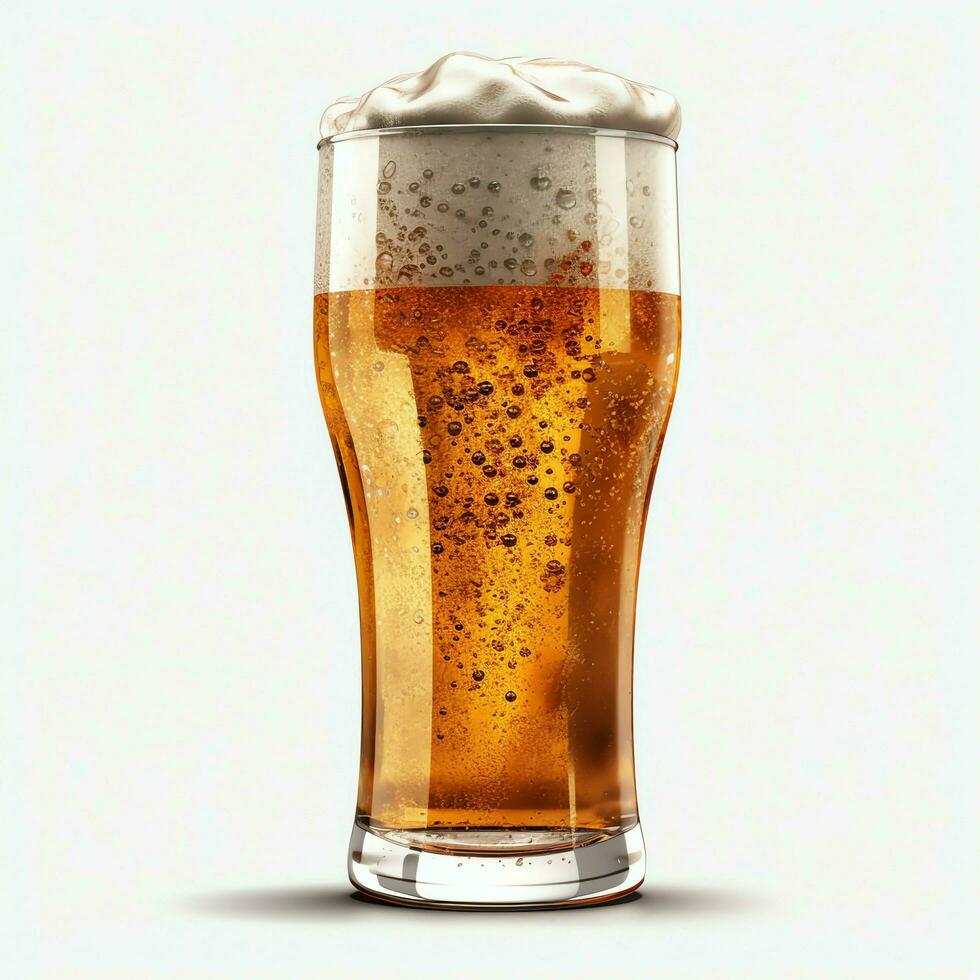 A glass of cold fresh beer with cap of foam. Splash of foam with tasty american beer. Beer day concept by AI Generated photo
