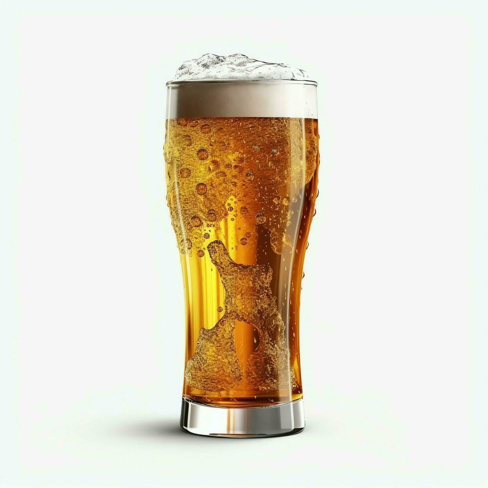 A glass of cold fresh beer with cap of foam. Splash of foam with tasty american beer. Beer day concept by AI Generated photo