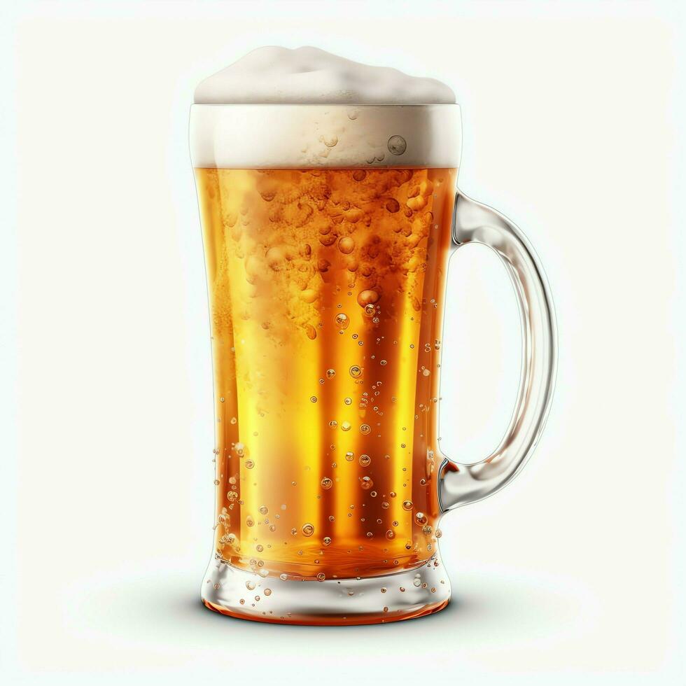 A glass of cold fresh beer with cap of foam. Splash of foam with tasty american beer. Beer day concept by AI Generated photo