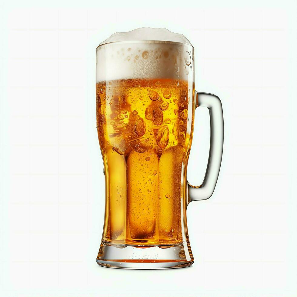 A glass of cold fresh beer with cap of foam. Splash of foam with tasty american beer. Beer day concept by AI Generated photo