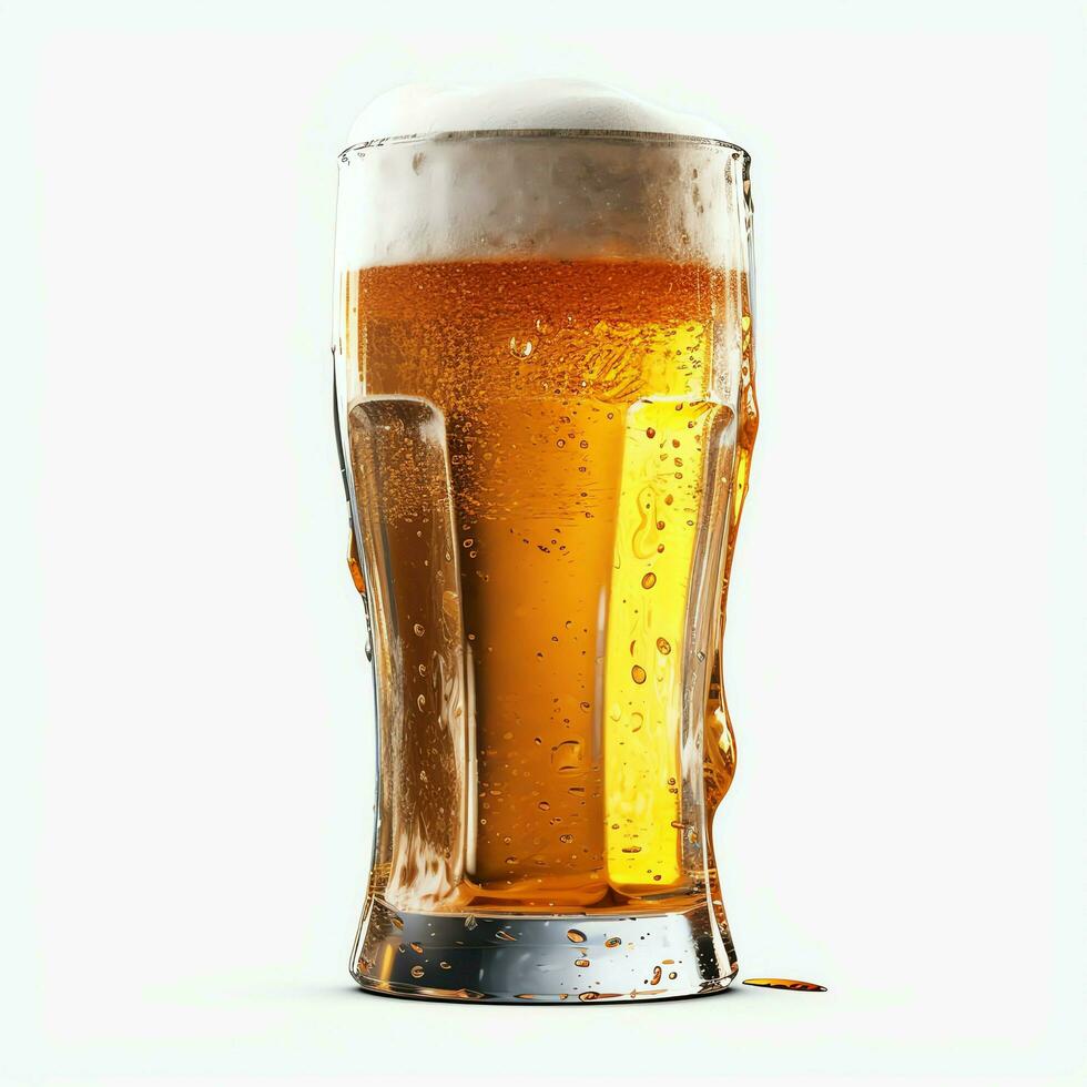 A glass of cold fresh beer with cap of foam. Splash of foam with tasty american beer. Beer day concept by AI Generated photo