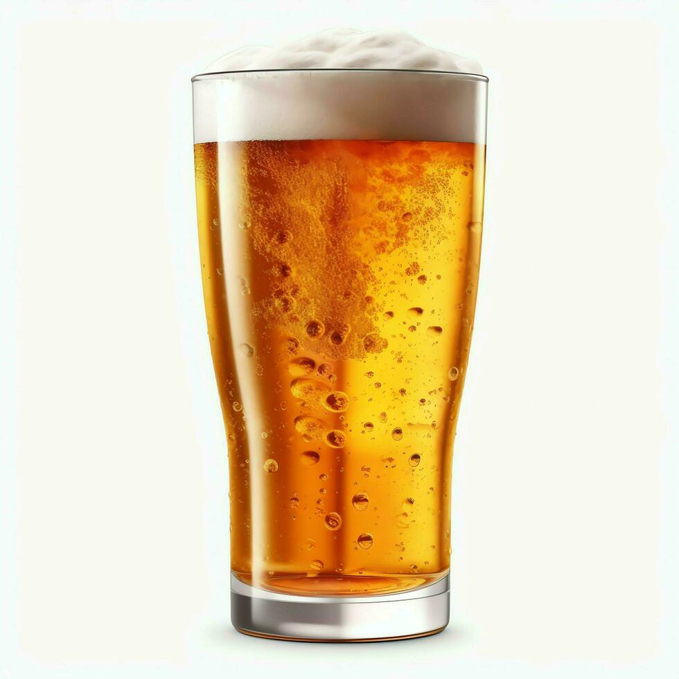 A glass of cold fresh beer with cap of foam. Splash of foam with tasty american beer. Beer day concept by AI Generated photo