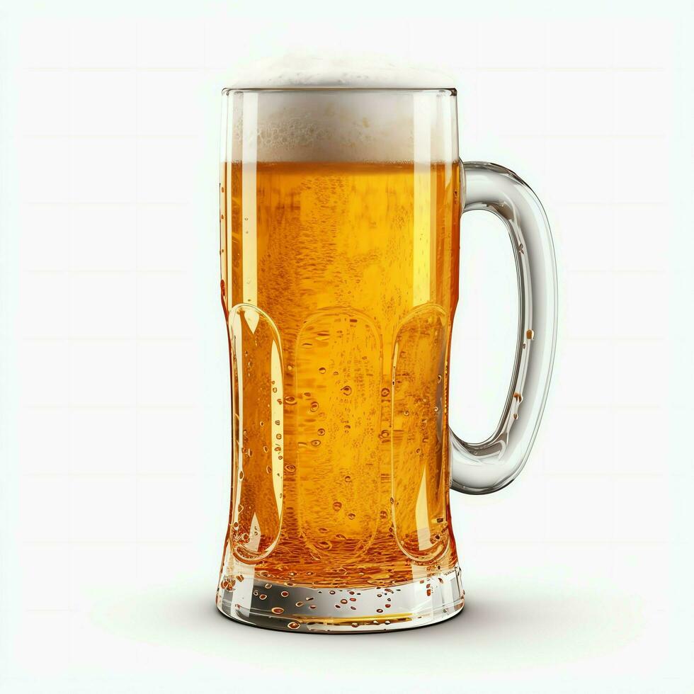 A glass of cold fresh beer with cap of foam. Splash of foam with tasty american beer. Beer day concept by AI Generated photo