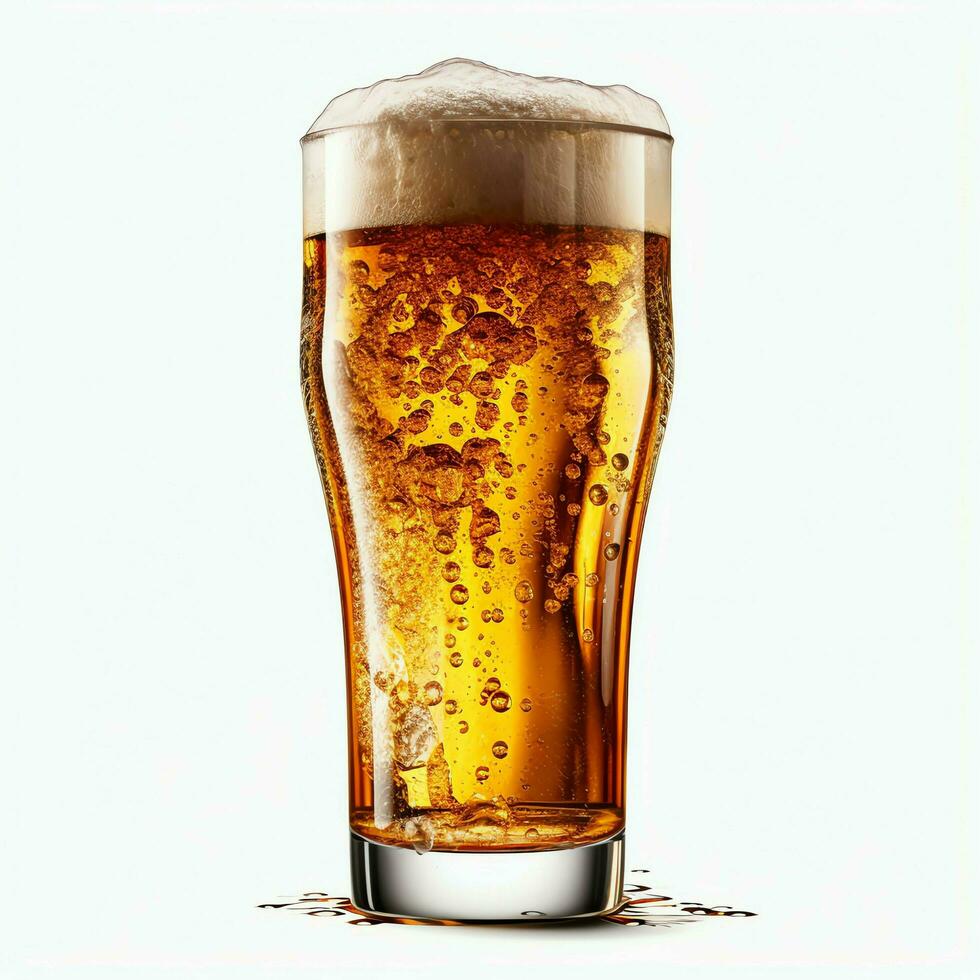 A glass of cold fresh beer with cap of foam. Splash of foam with tasty american beer. Beer day concept by AI Generated photo