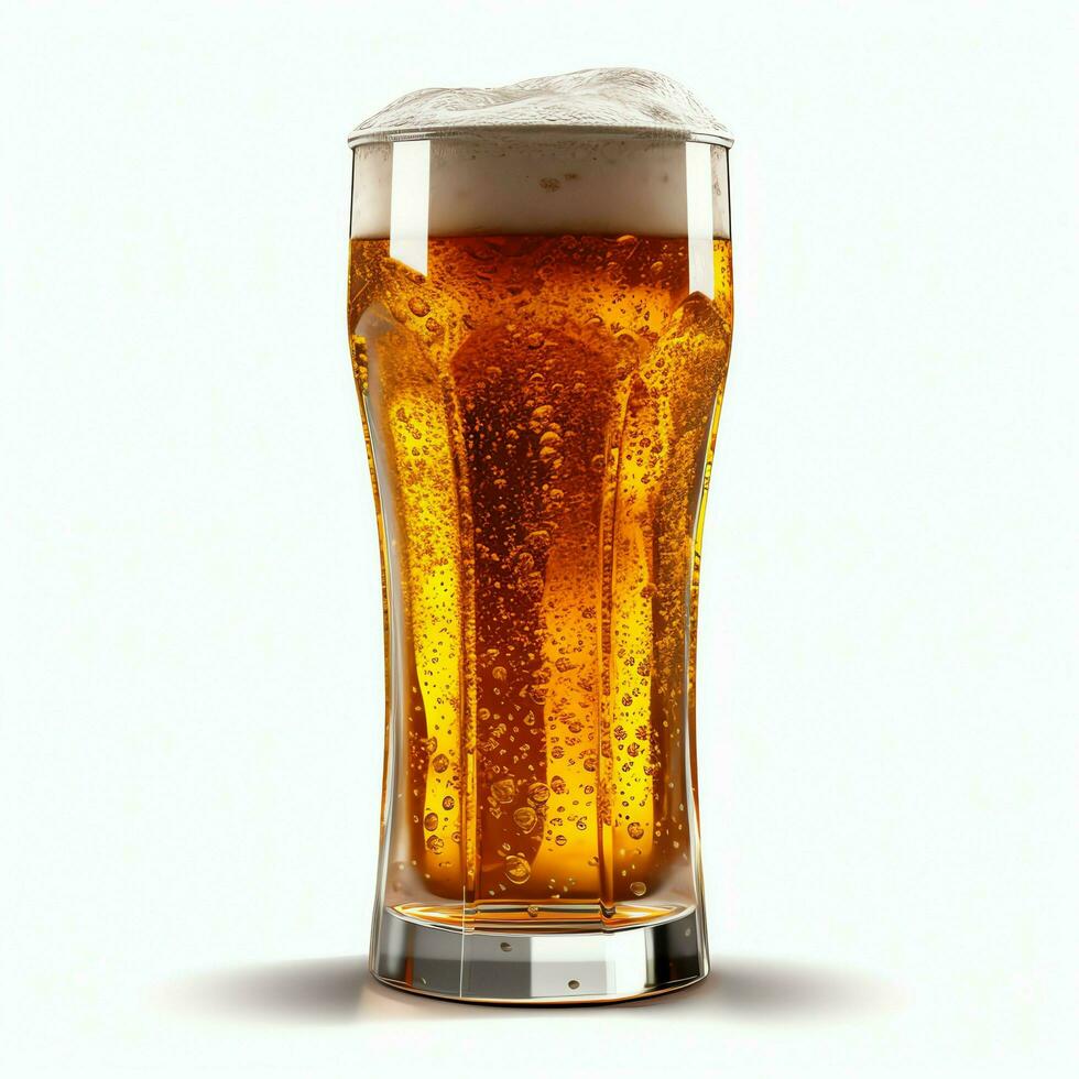 A glass of cold fresh beer with cap of foam. Splash of foam with tasty american beer. Beer day concept by AI Generated photo