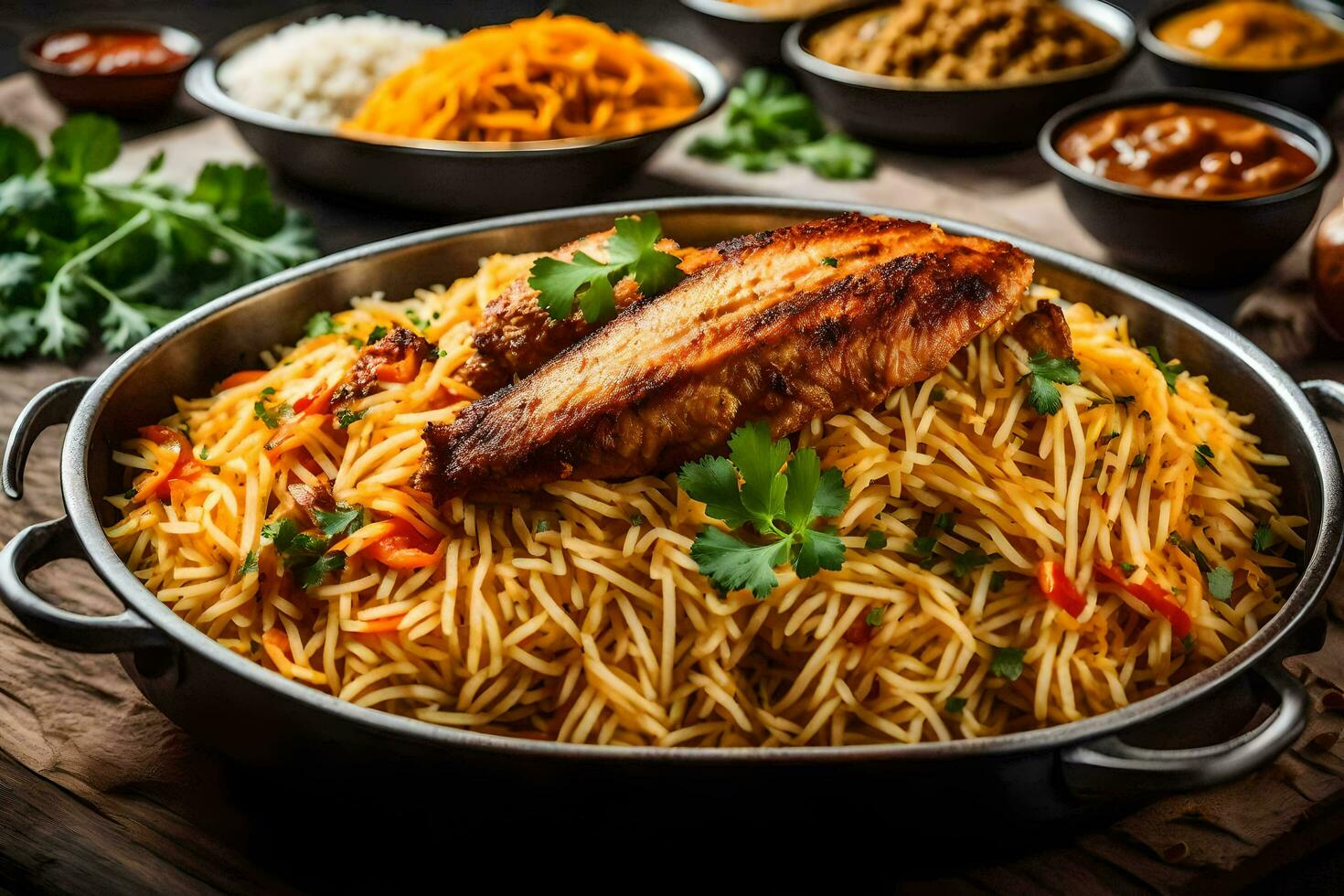indian food in a pan. AI-Generated photo