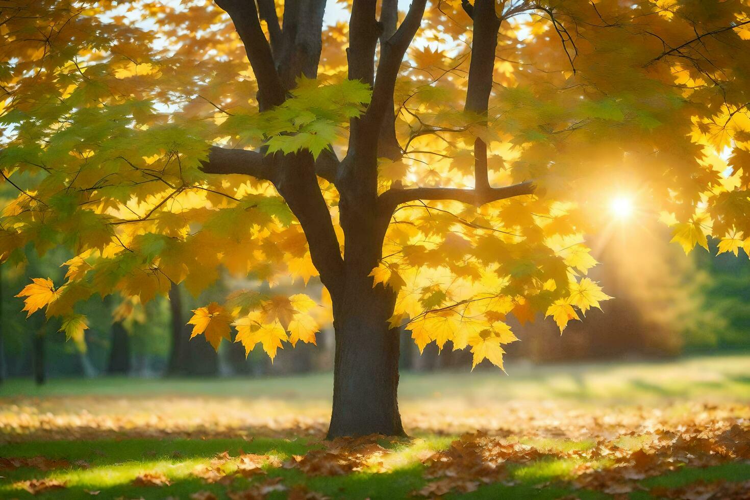 autumn tree with leaves on the ground. AI-Generated photo