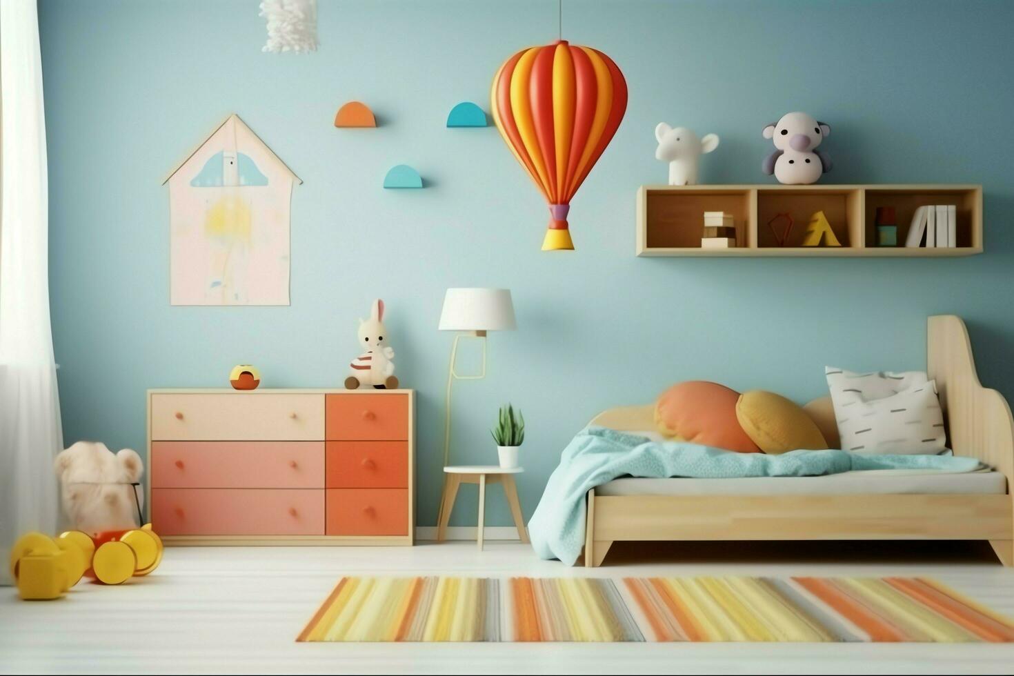 Modern child bedroom interior design in house with decoration children. Colorful children bedroom concept by AI Generated photo