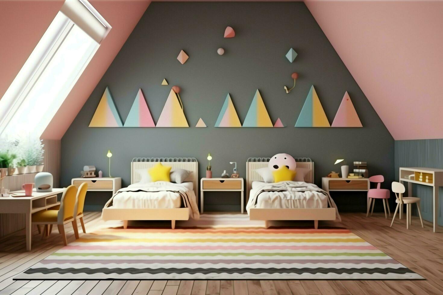 Modern child bedroom interior design in house with decoration children. Colorful children bedroom concept by AI Generated photo