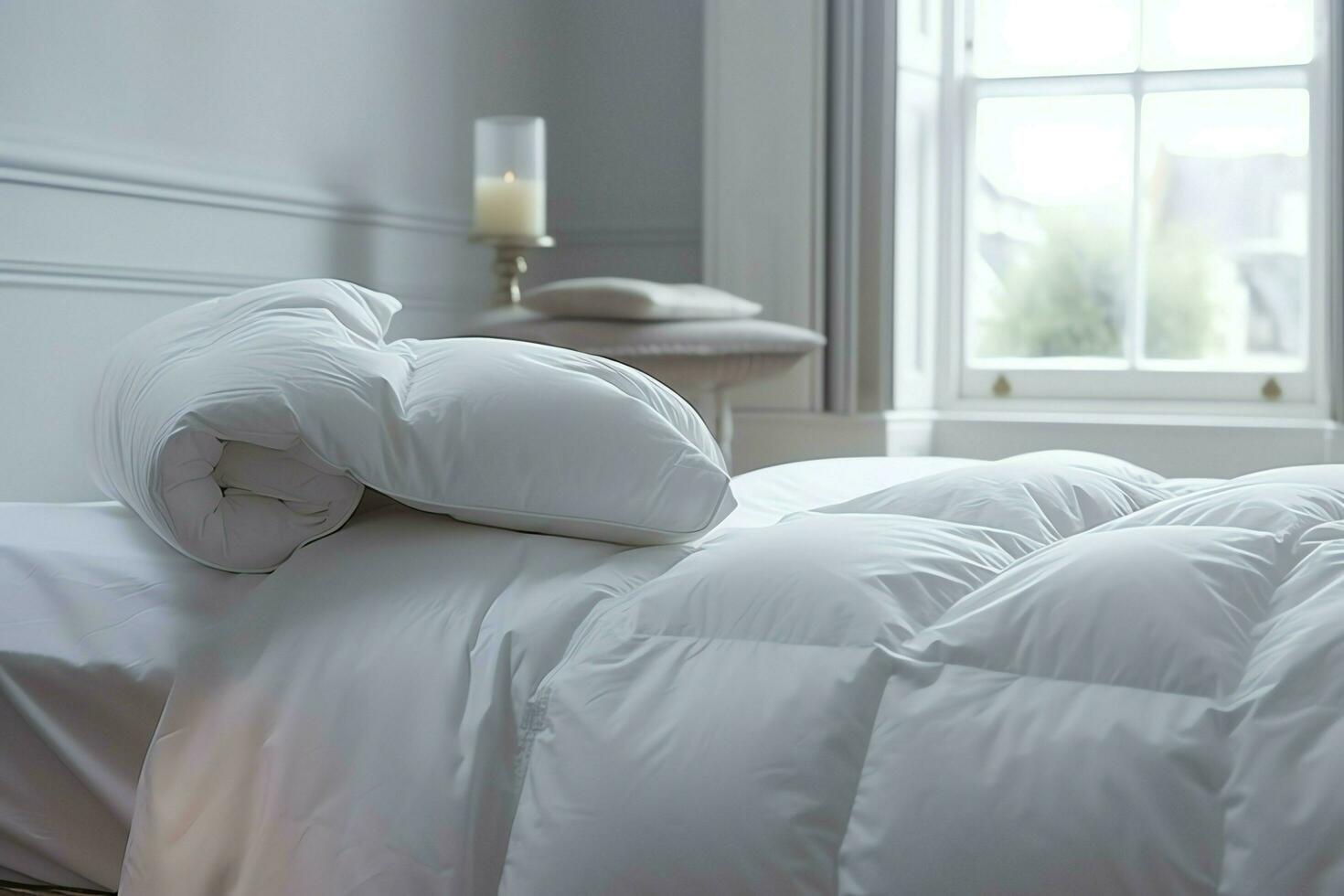 Beautiful luxury comfortable white pillow and blanket on bed decoration