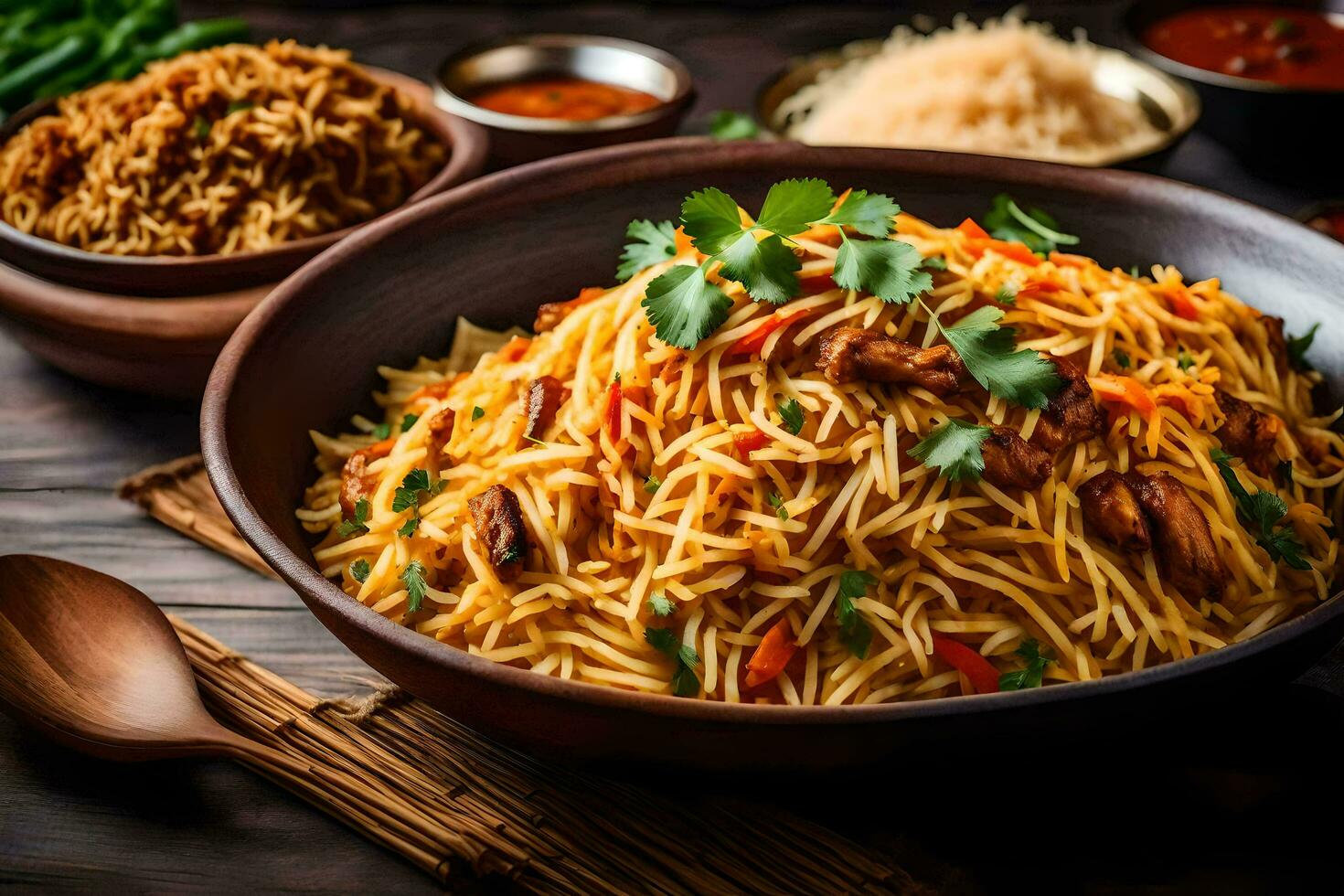 pollo curry con arroz y vegetales. generado por ai foto