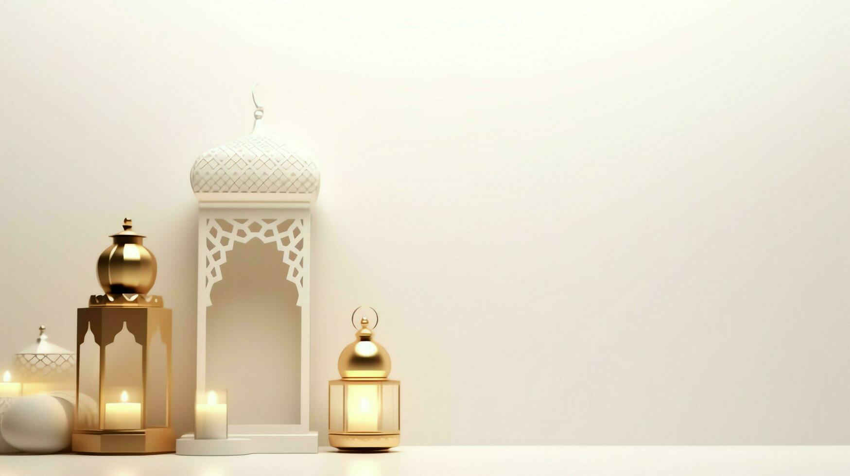 Eid mubarak and ramadan kareem greetings with islamic lantern and mosque. Eid al fitr background. Eid al fitr background of window concept by AI Generated photo