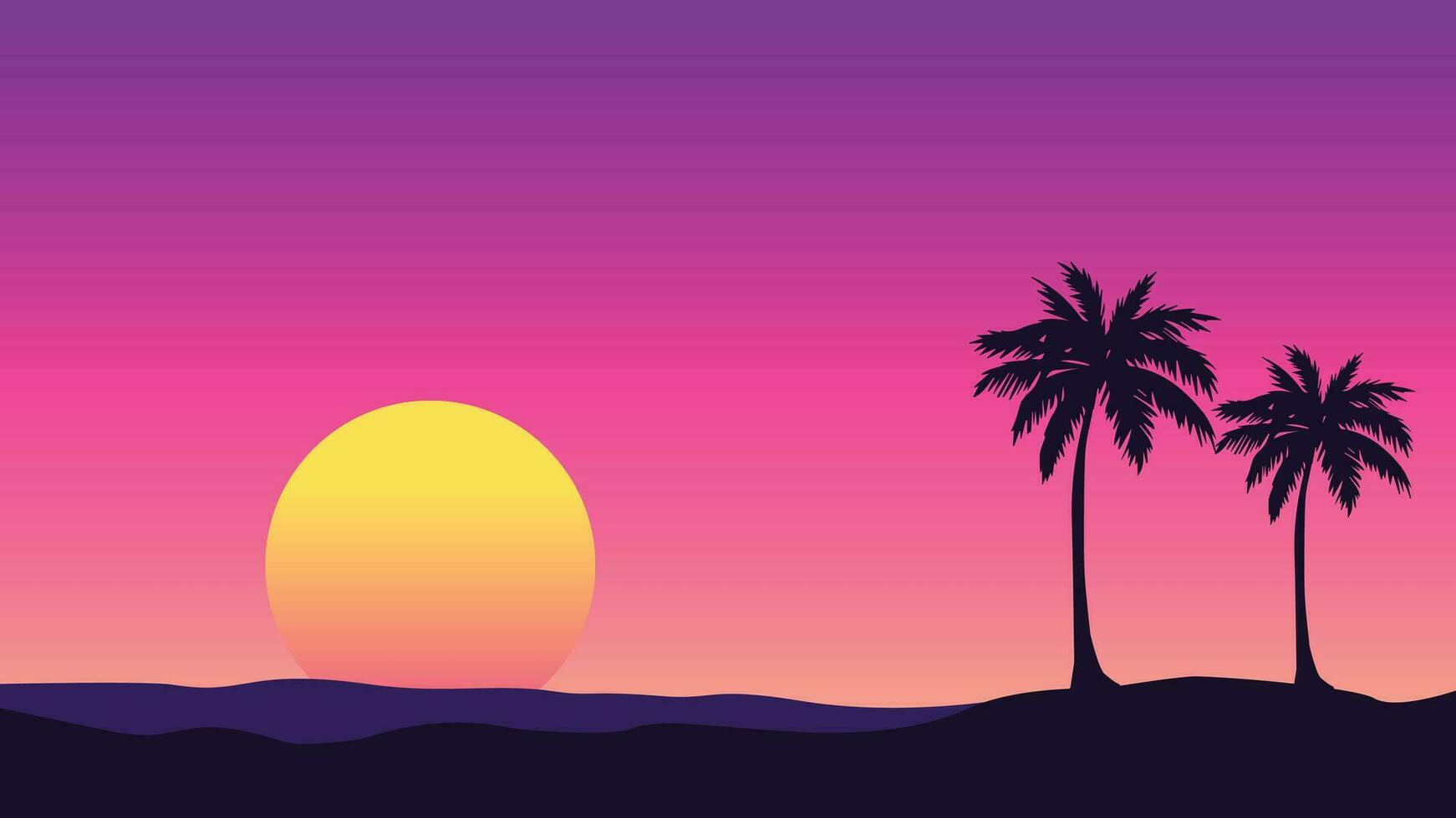 minilmalist illustration of synthwave beach retro beach computer wallpaper vector