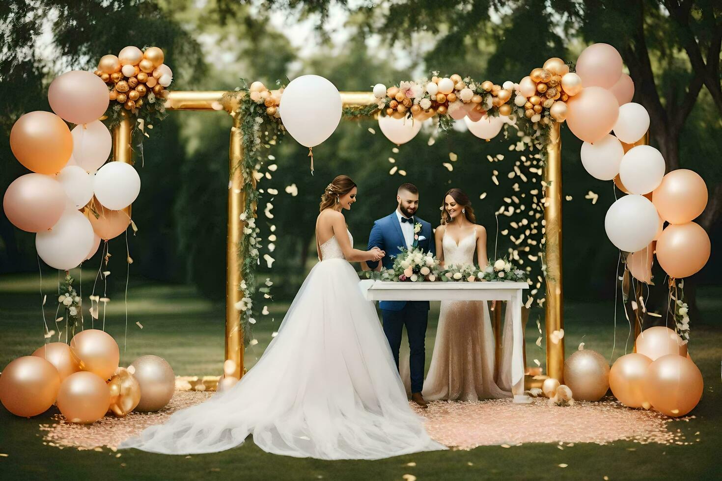 Boda ceremonia en el parque. generado por ai foto