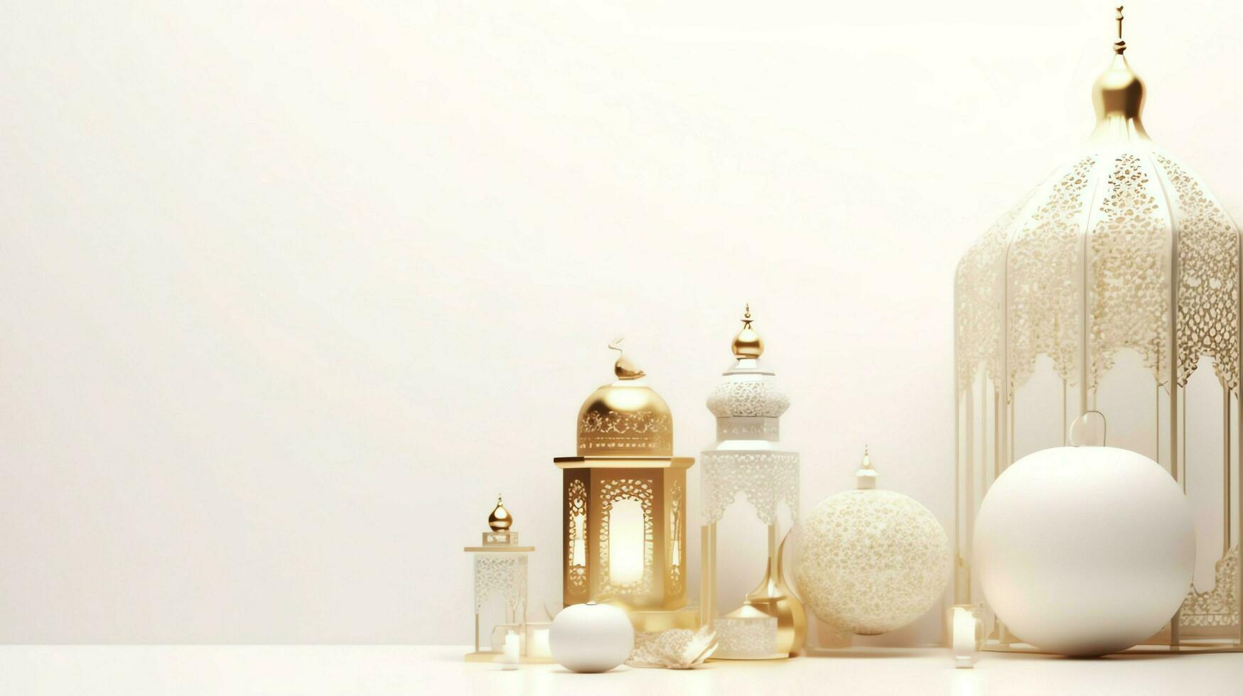 Eid mubarak and ramadan kareem greetings with islamic lantern and mosque. Eid al fitr background. Eid al fitr background of window concept by AI Generated photo
