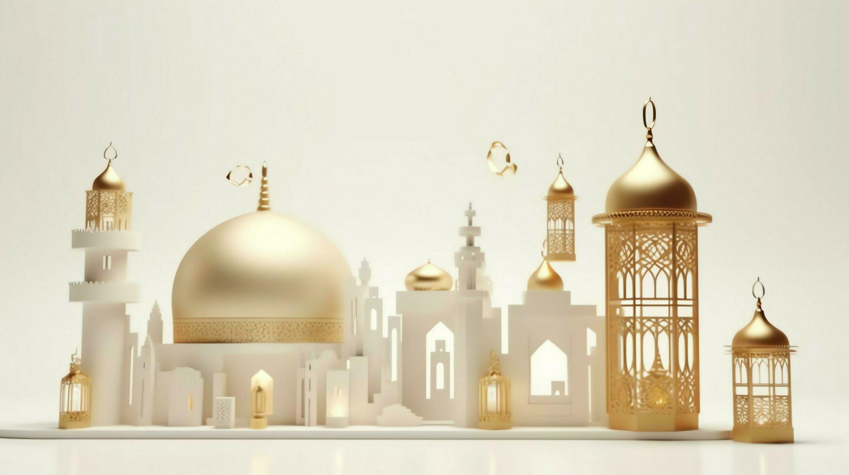 Eid mubarak and ramadan kareem greetings with islamic lantern and mosque. Eid al fitr background. Eid al fitr background of window concept by AI Generated photo