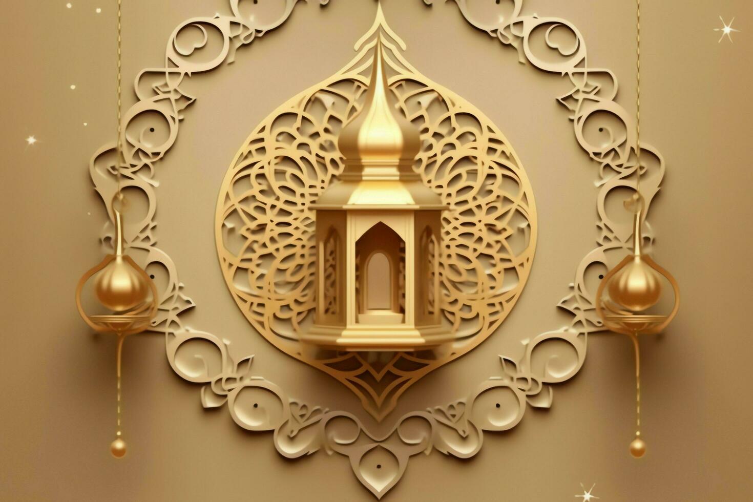 Eid mubarak and ramadan kareem greetings with islamic lantern and mosque. Eid al fitr background. Eid al fitr background of window concept by AI Generated photo
