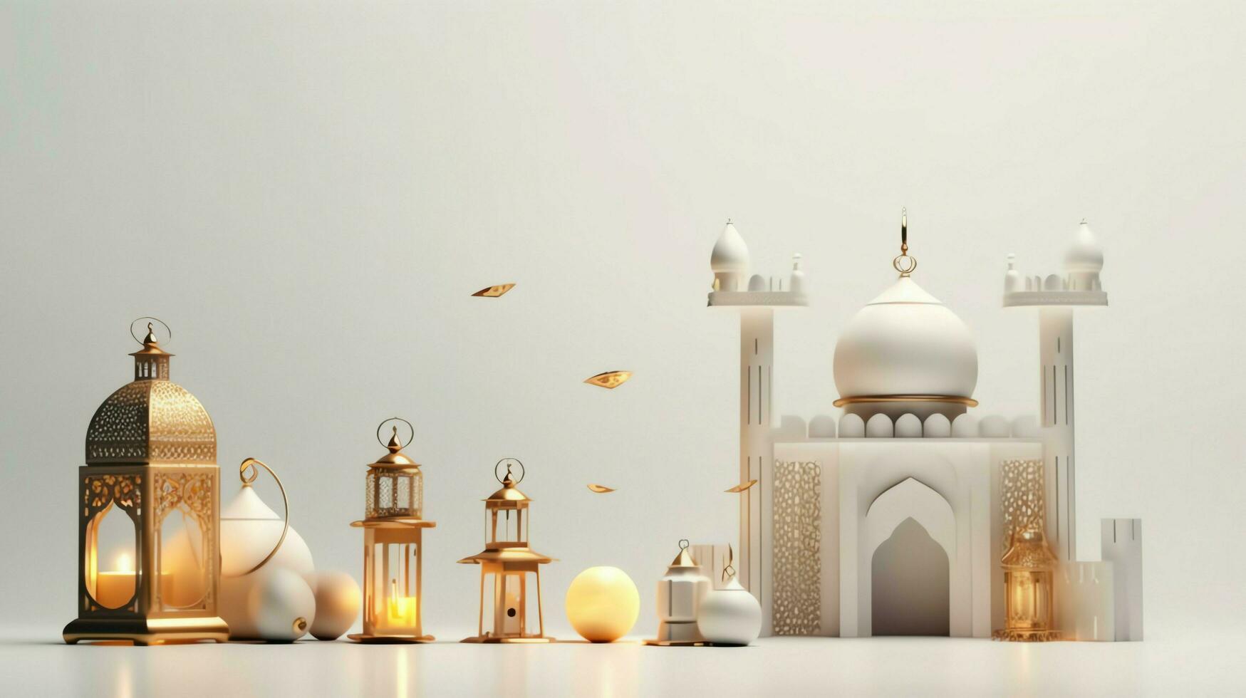 Eid mubarak and ramadan kareem greetings with islamic lantern and mosque. Eid al fitr background. Eid al fitr background of window concept by AI Generated photo