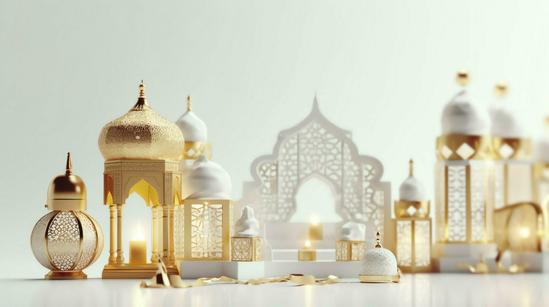 Eid mubarak and ramadan kareem greetings with islamic lantern and mosque. Eid al fitr background. Eid al fitr background of window concept by AI Generated photo