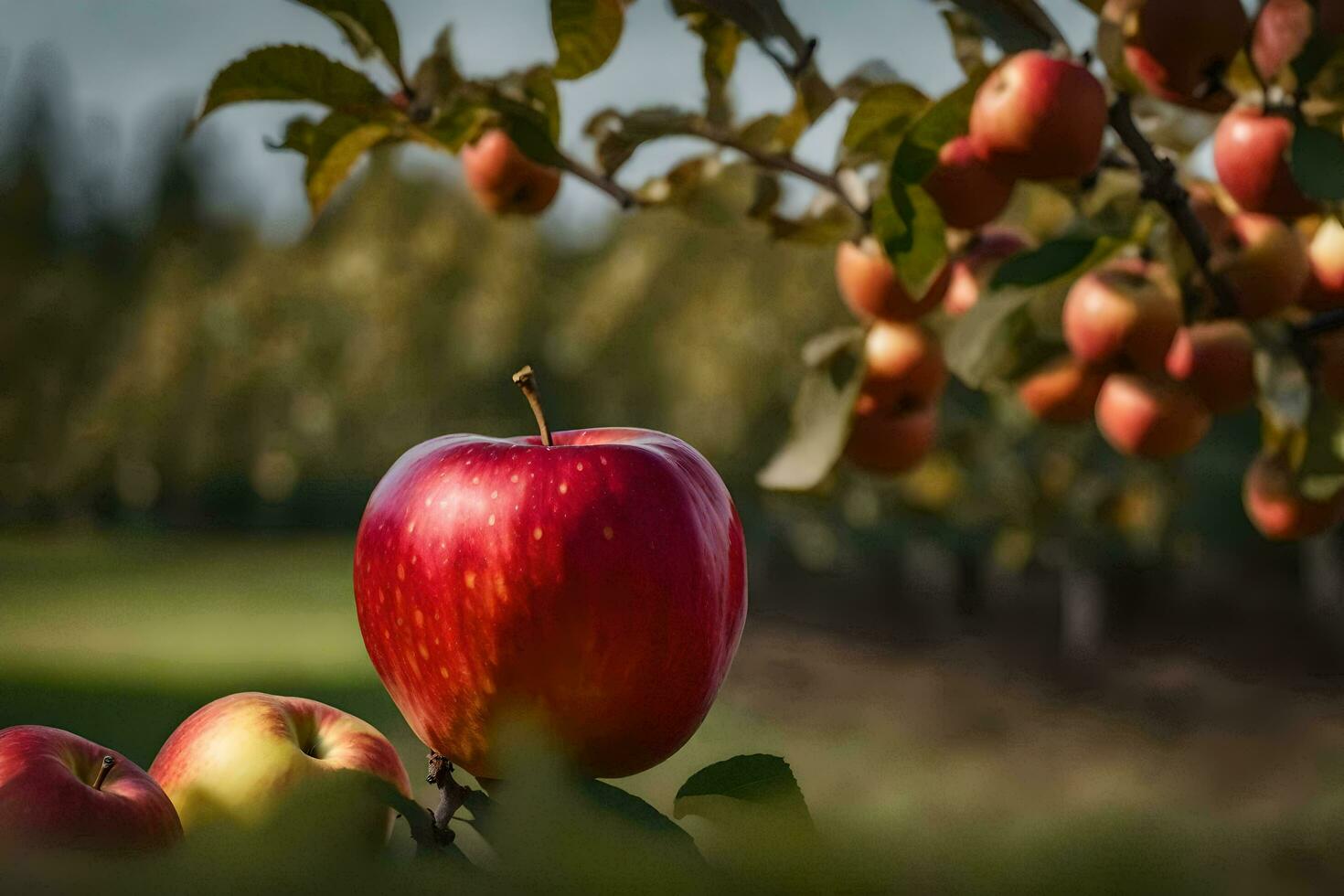 an apple tree with red apples on it. AI-Generated photo