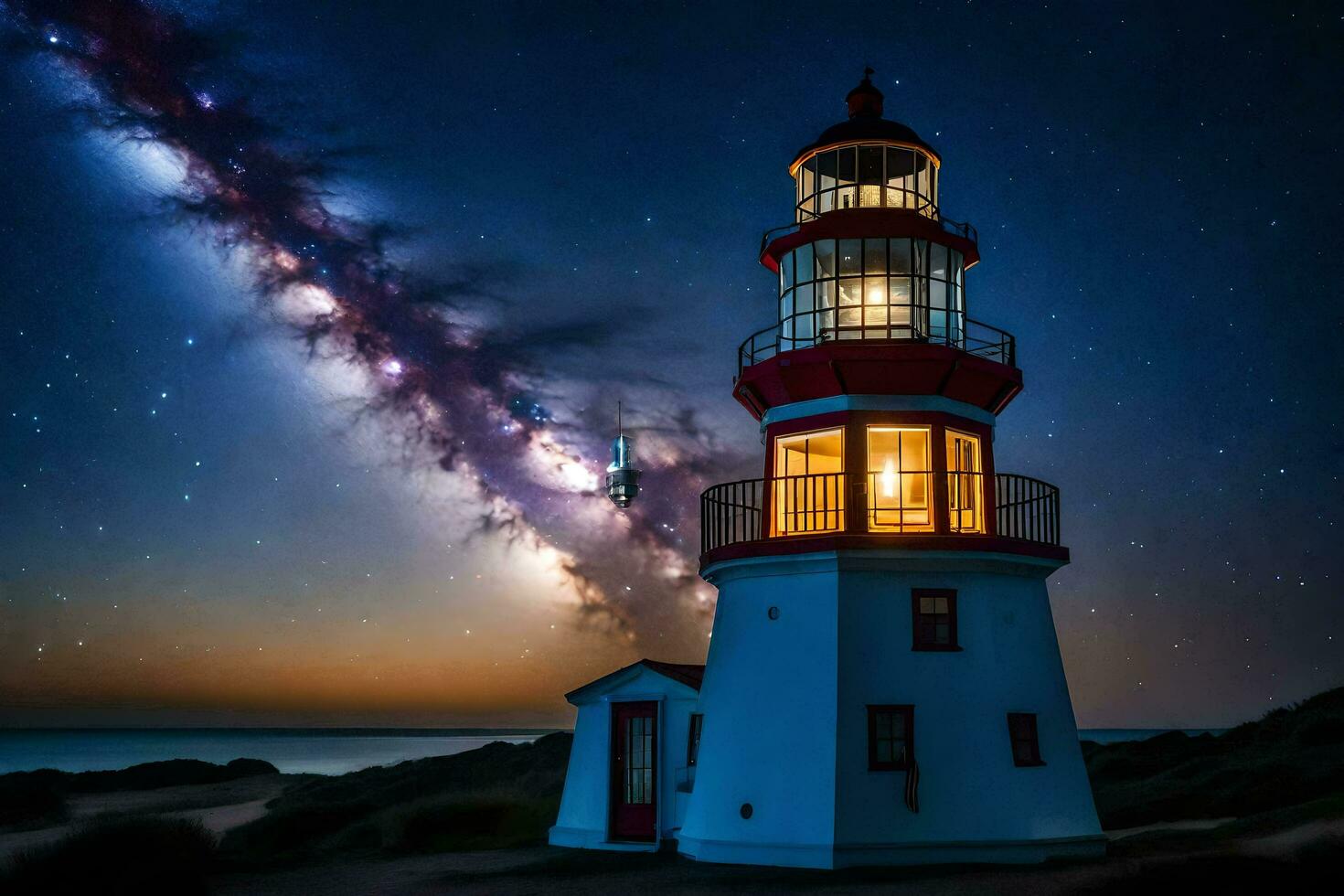 a lighthouse with a milky sky above it. AI-Generated photo