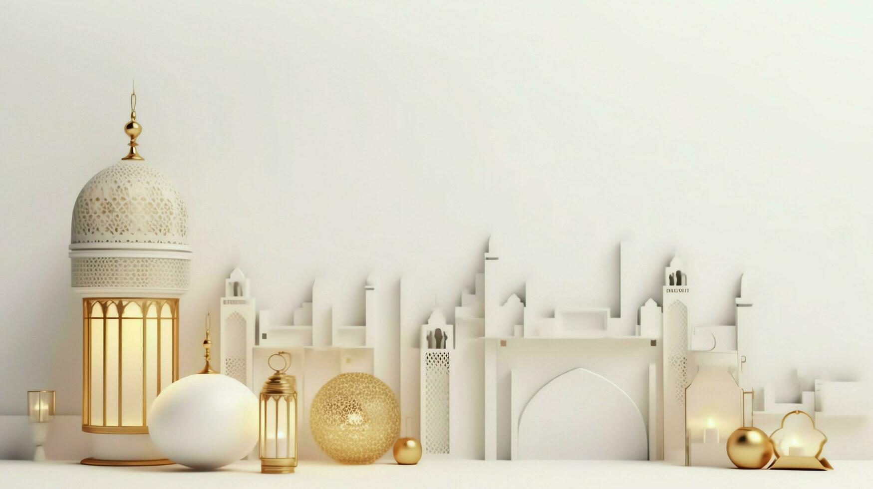 Eid mubarak and ramadan kareem greetings with islamic lantern and mosque. Eid al fitr background. Eid al fitr background of window concept by AI Generated photo