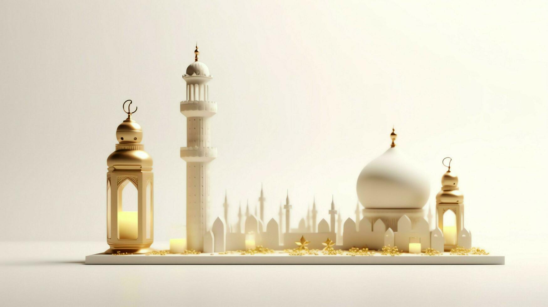 eid Mubarak y Ramadán kareem saludos con islámico linterna y mezquita. eid Alabama fitr antecedentes. eid Alabama fitr antecedentes de ventana concepto por ai generado foto