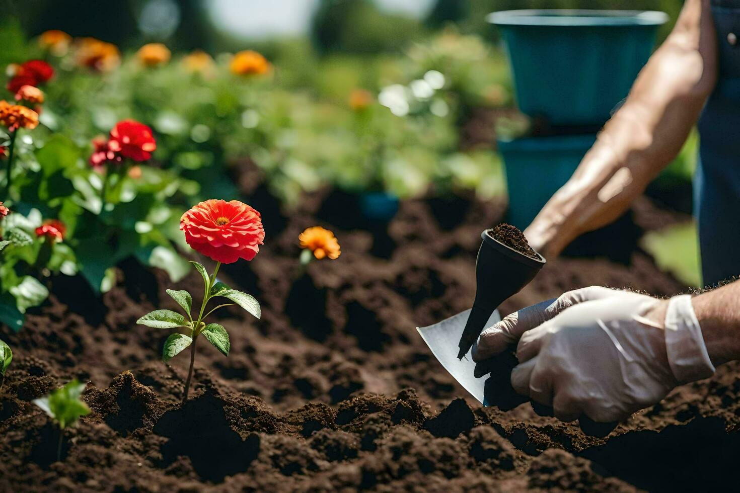 a person is digging dirt with a shovel. AI-Generated photo