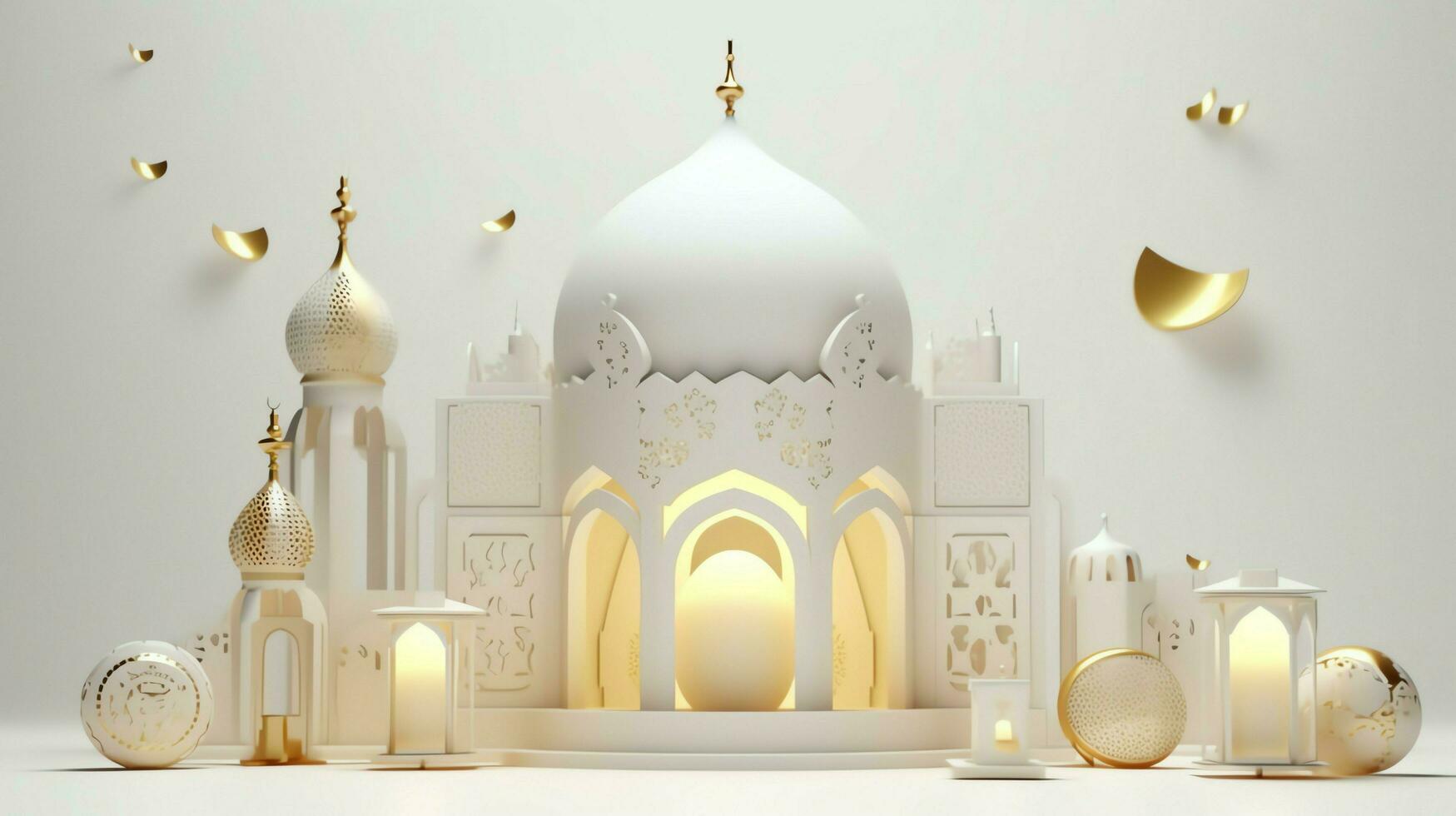 Eid mubarak and ramadan kareem greetings with islamic lantern and mosque. Eid al fitr background. Eid al fitr background of window concept by AI Generated photo