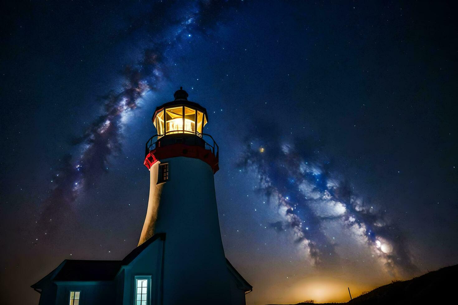 the milky way over cape point lighthouse. AI-Generated photo