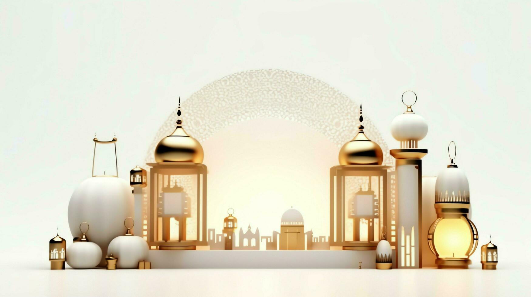 Eid mubarak and ramadan kareem greetings with islamic lantern and mosque. Eid al fitr background. Eid al fitr background of window concept by AI Generated photo