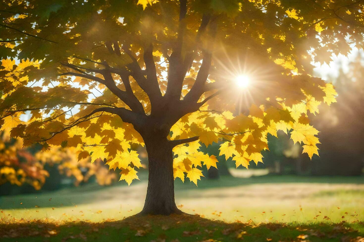 a tree with yellow leaves in the sun. AI-Generated photo
