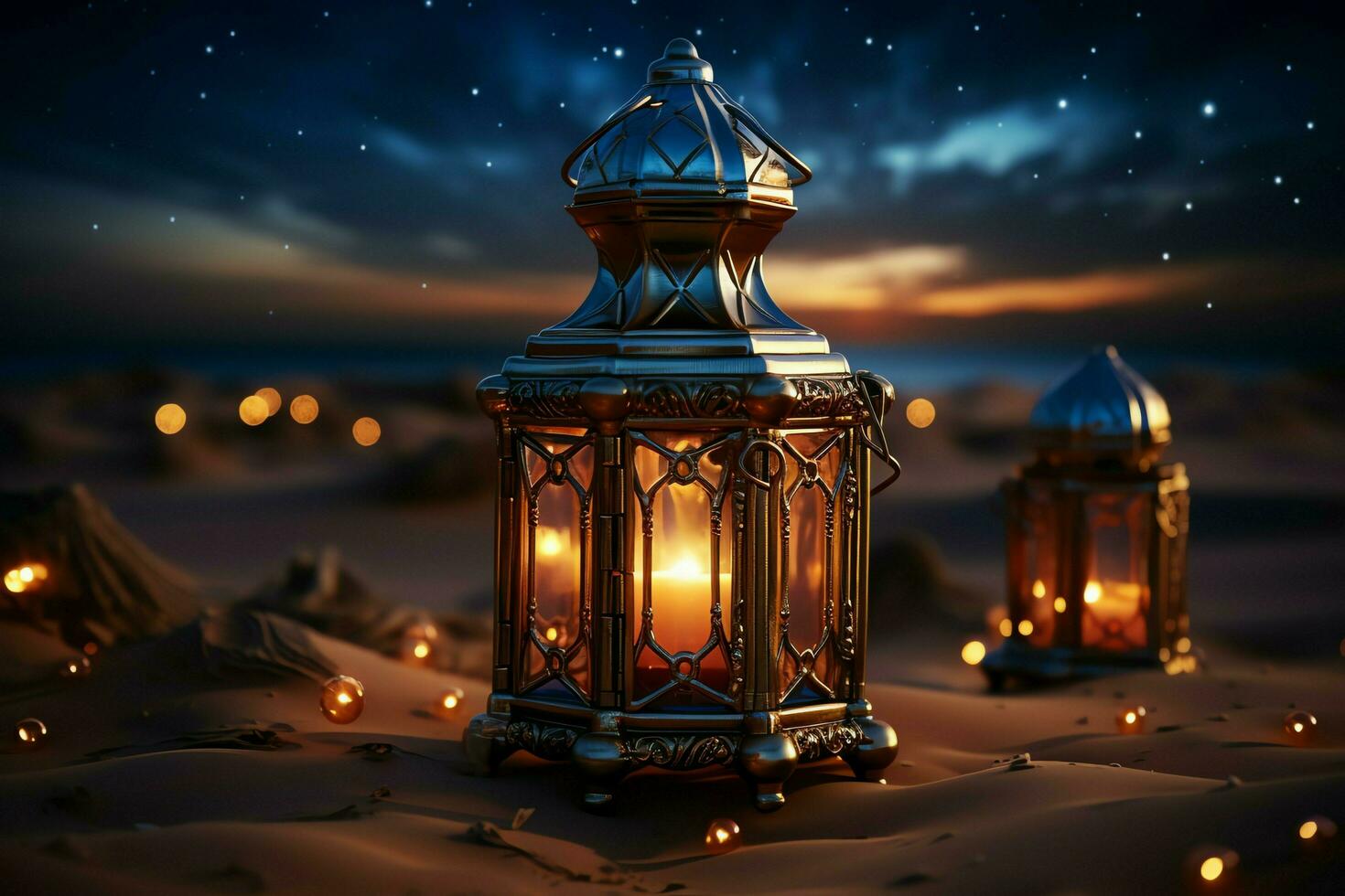 Eid mubarak and ramadan kareem greetings with islamic lantern and mosque. Eid al fitr background. Eid al fitr background of window concept by AI Generated photo