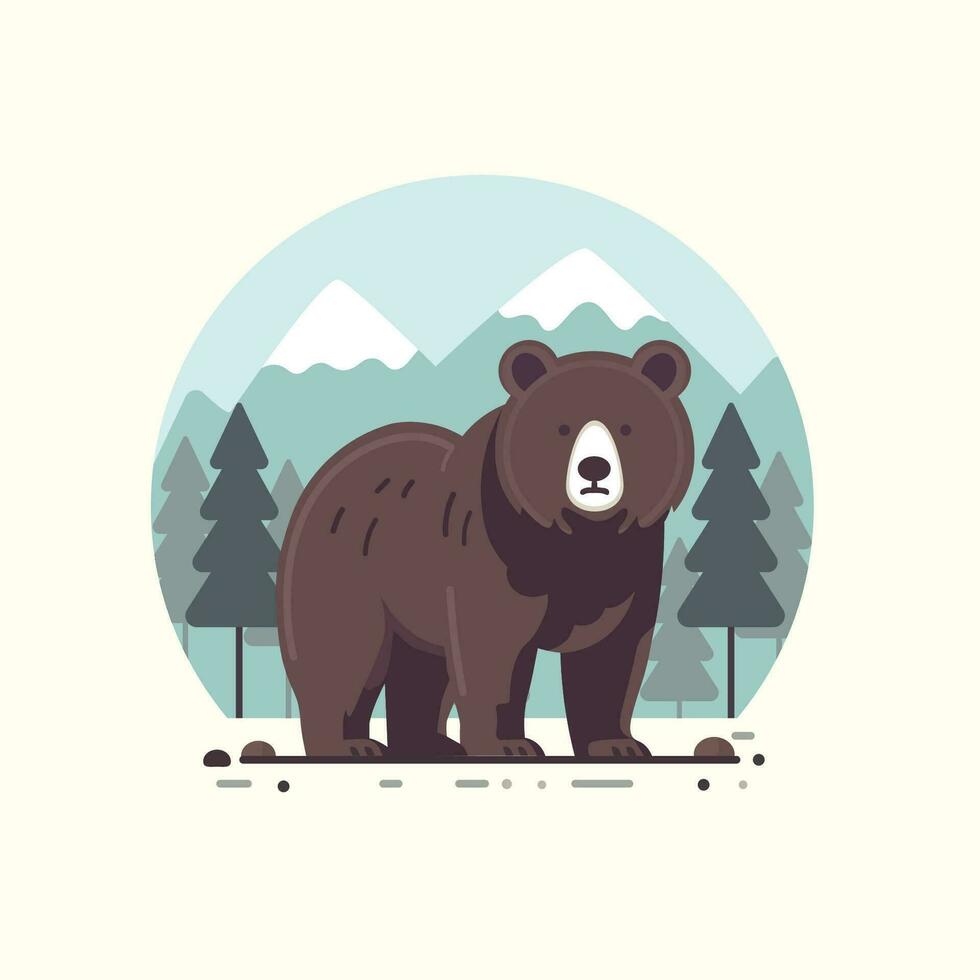 oso en el bosque plano diseño vector
