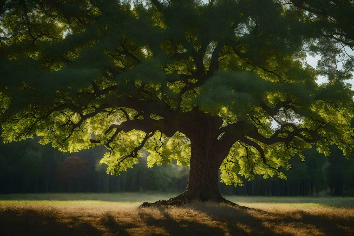 an oak tree in the sun. AI-Generated photo