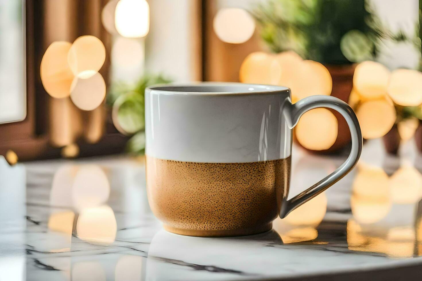 a coffee mug on a marble countertop. AI-Generated photo