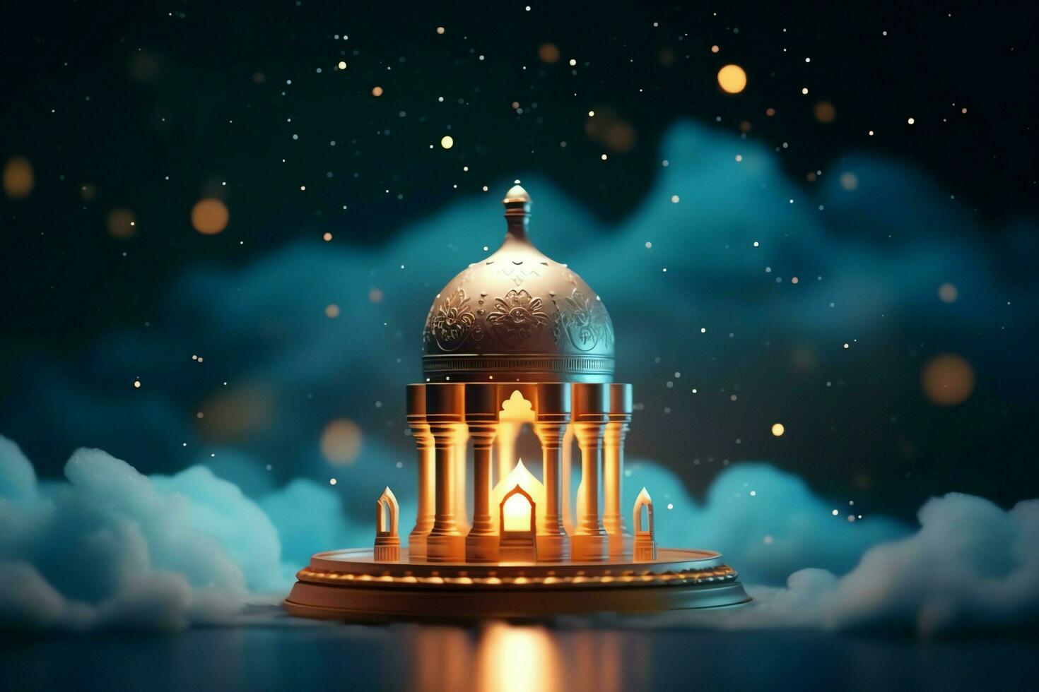 Eid mubarak and ramadan kareem greetings with islamic lantern and mosque. Eid al fitr background. Eid al fitr background of window concept by AI Generated photo
