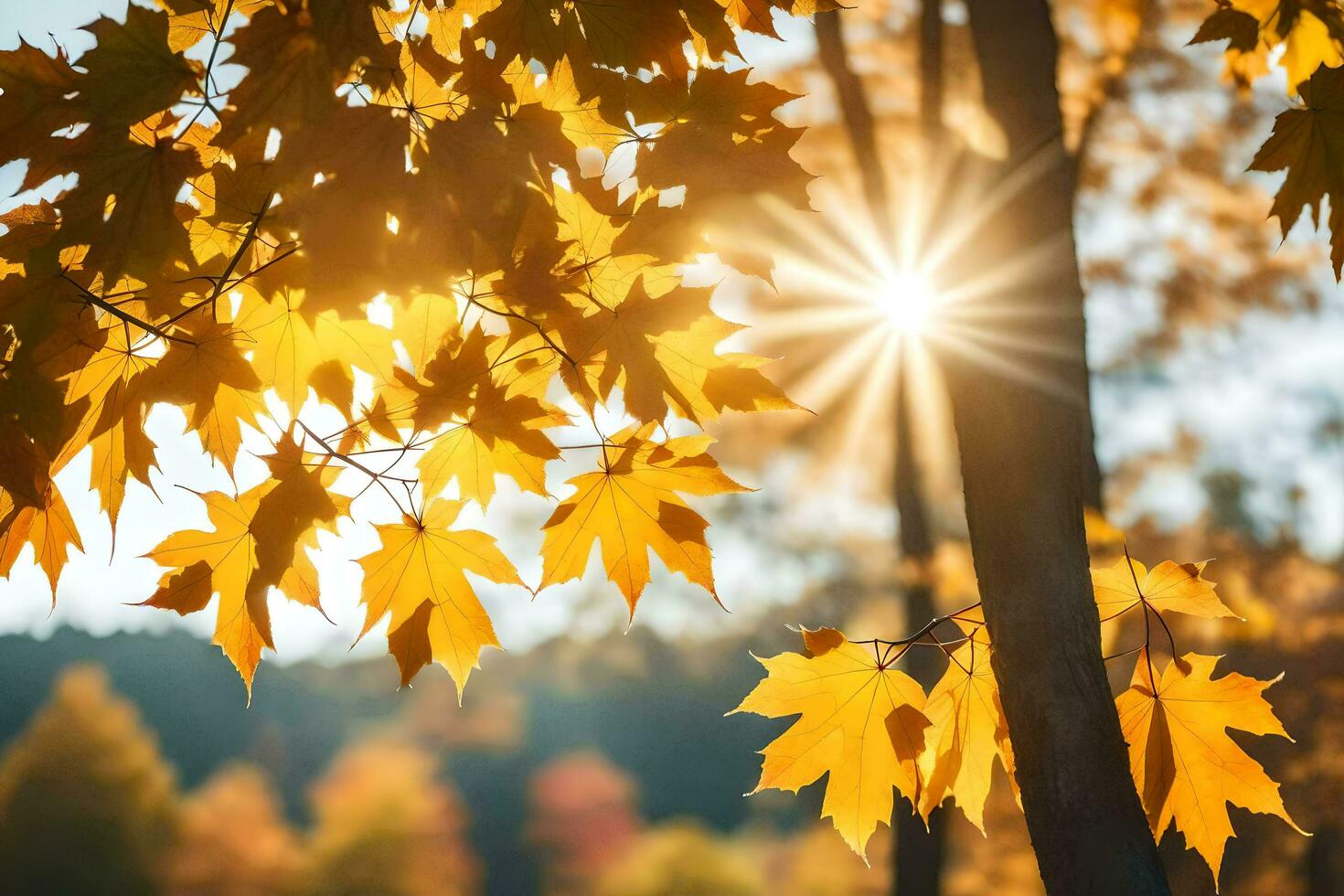 autumn leaves in the sun. AI-Generated photo