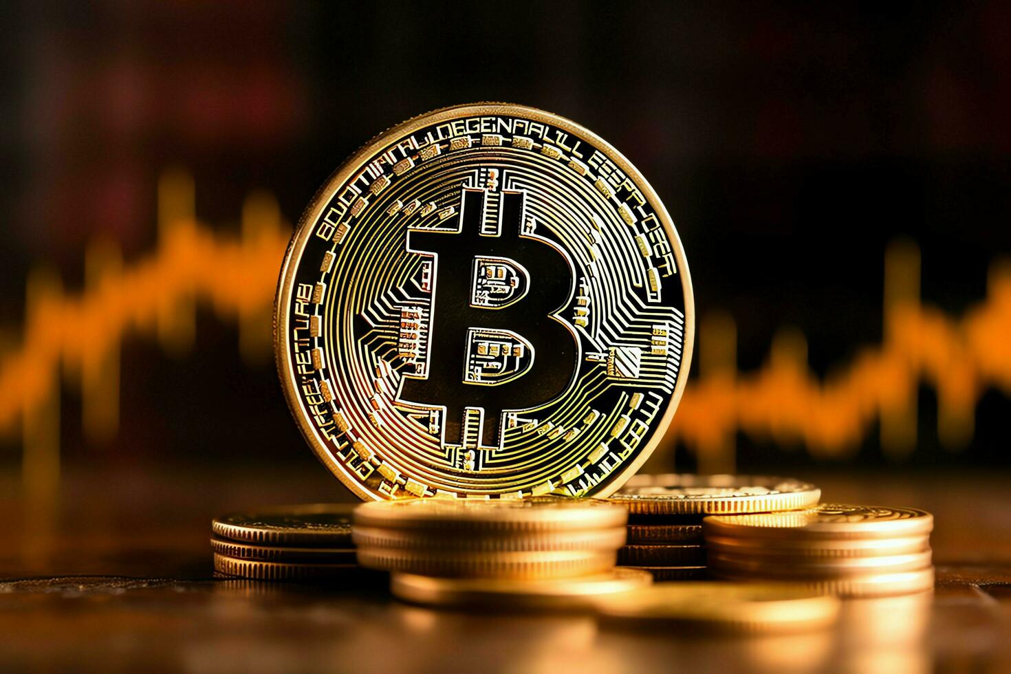 Golden bitcoin digital cryptocurrency futuristic money. Technology business internet trading concept by AI Generated photo