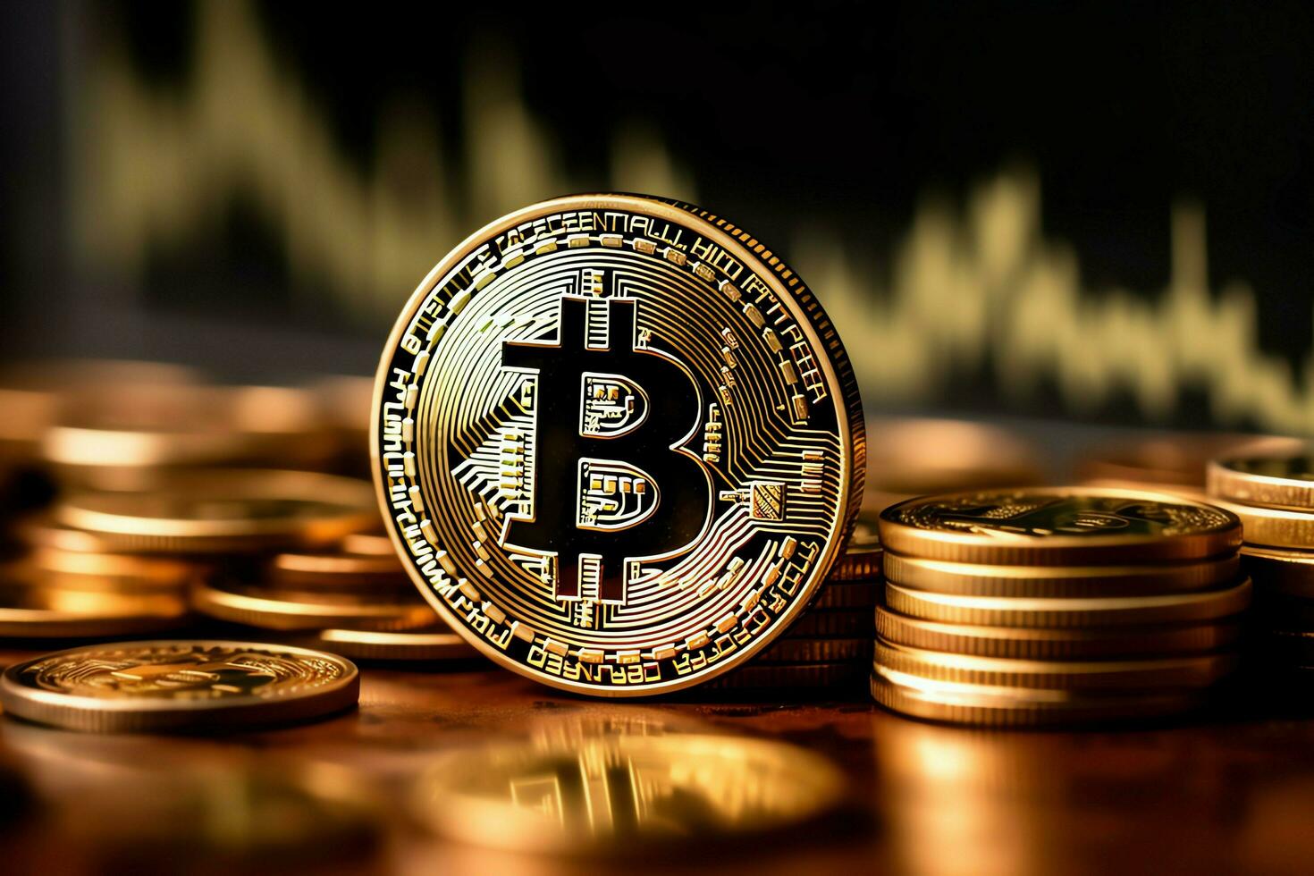 Golden bitcoin digital cryptocurrency futuristic money. Technology business internet trading concept by AI Generated photo