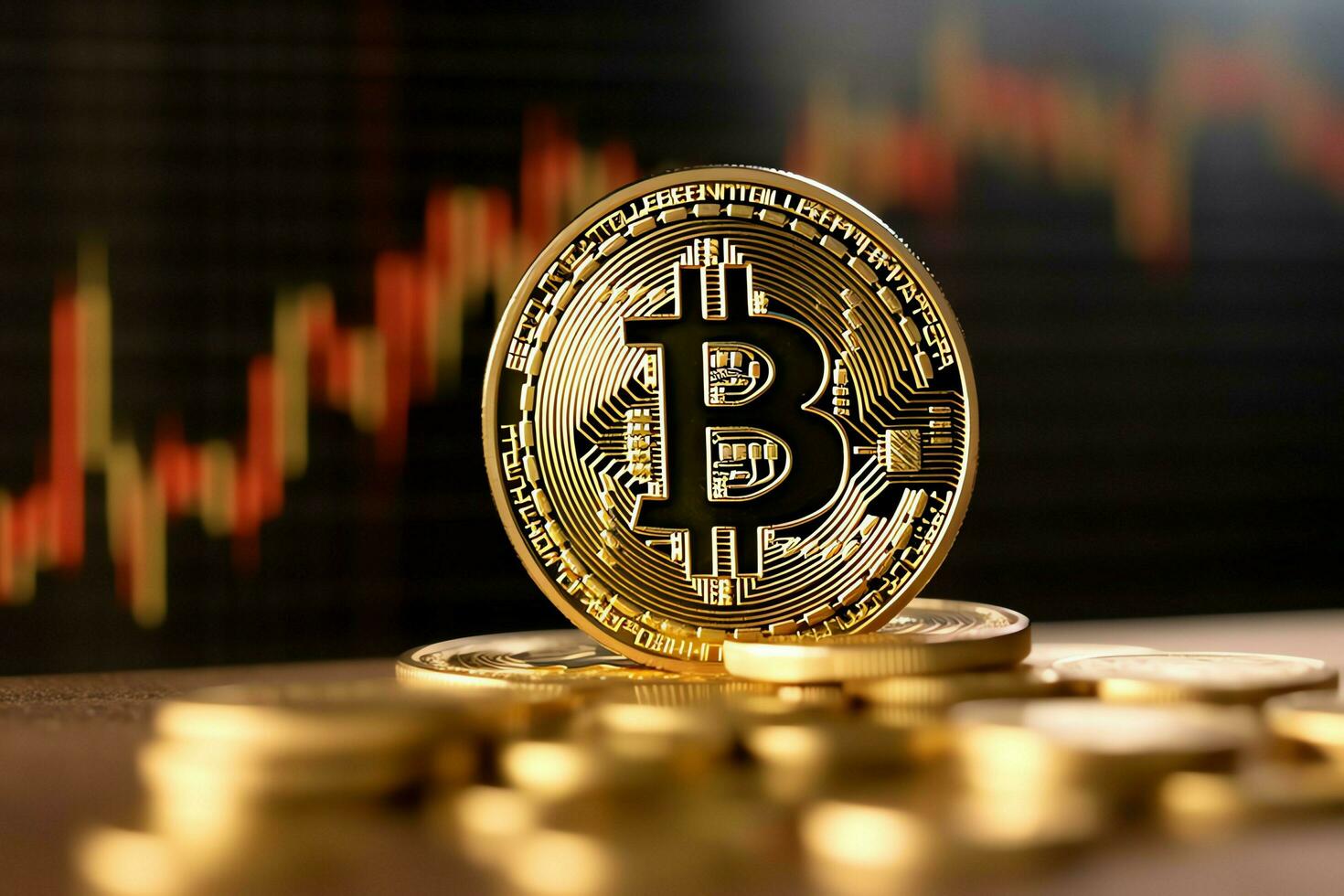 Golden bitcoin digital cryptocurrency futuristic money. Technology business internet trading concept by AI Generated photo