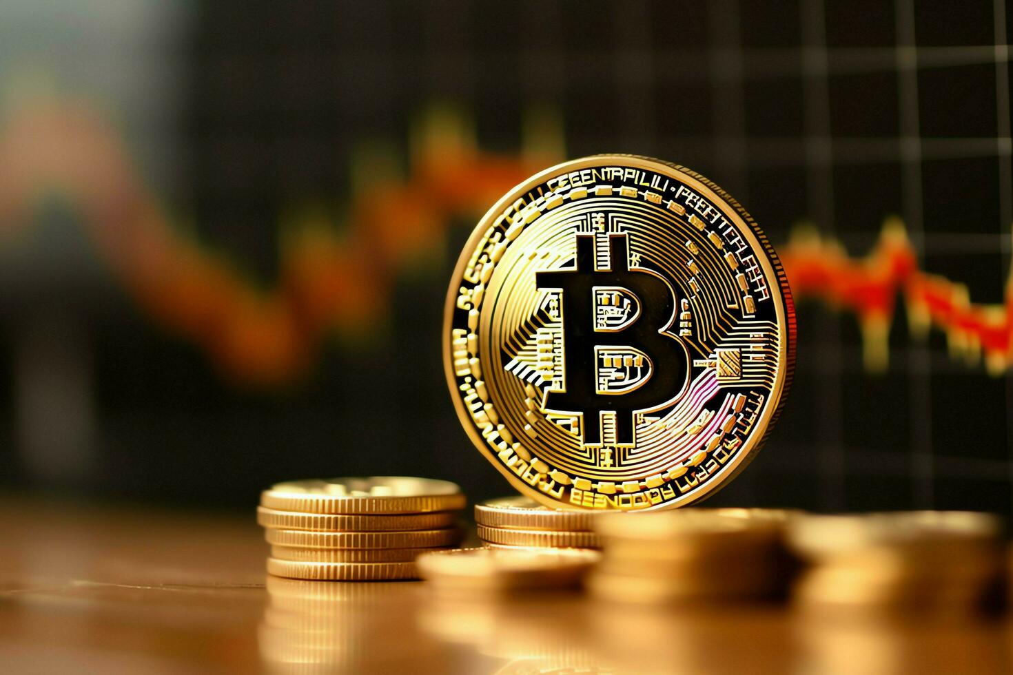 Golden bitcoin digital cryptocurrency futuristic money. Technology business internet trading concept by AI Generated photo