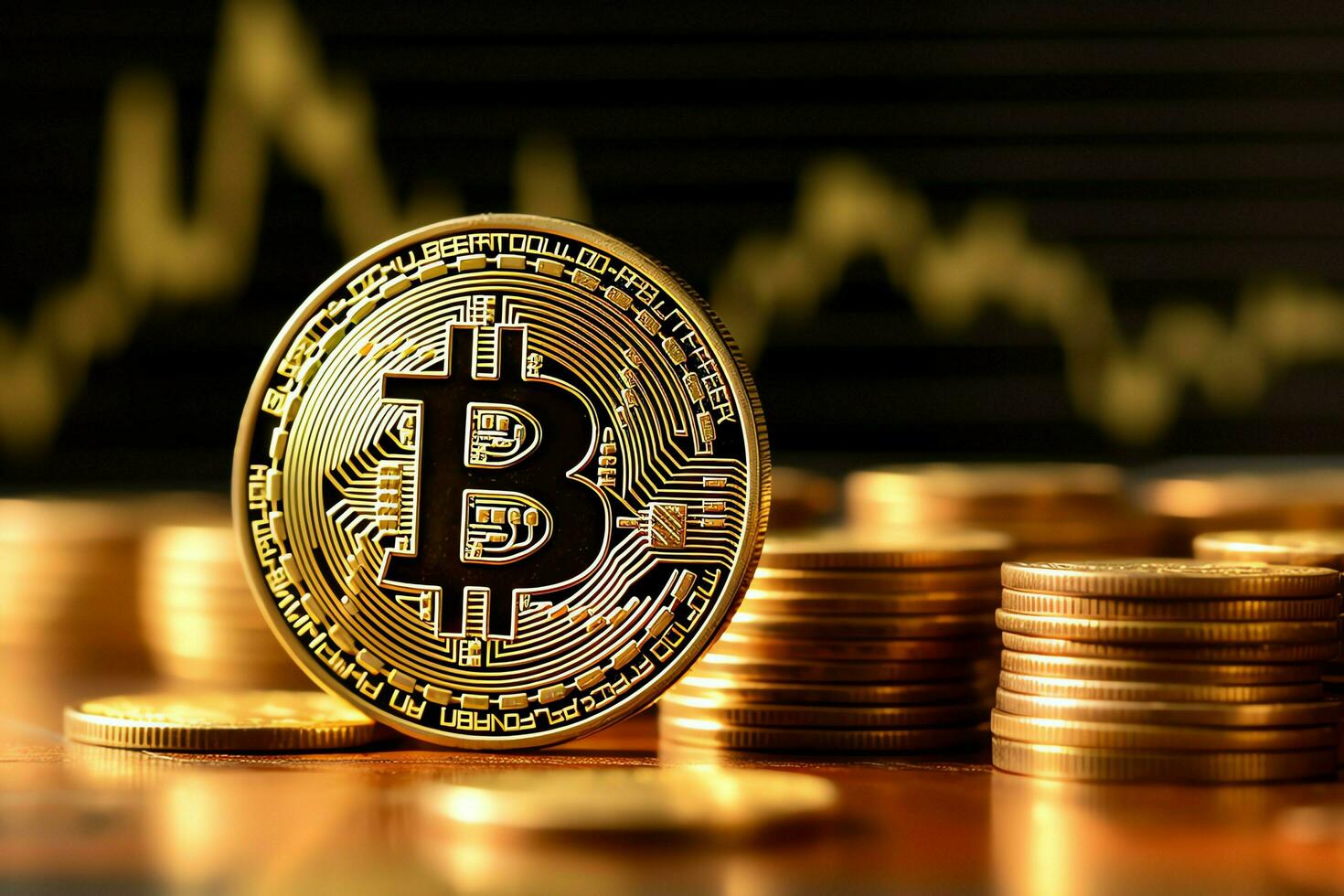 Golden bitcoin digital cryptocurrency futuristic money. Technology business internet trading concept by AI Generated photo