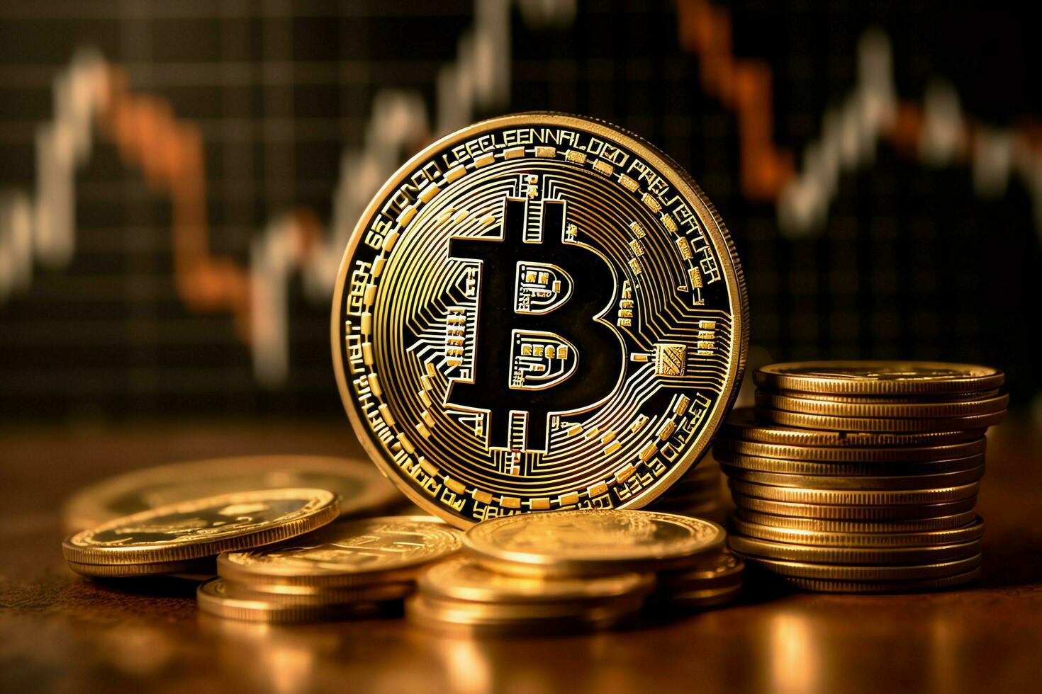 Golden bitcoin digital cryptocurrency futuristic money. Technology business internet trading concept by AI Generated photo